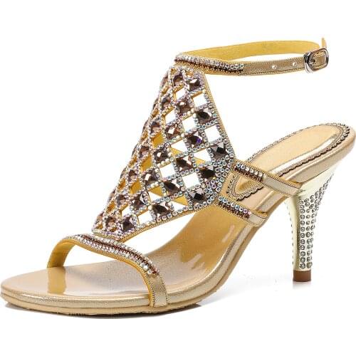Women Sandals High Heels Summer Thin Heel Rhinestone Peep Toe Sexy Party Shoes Wedding Shoes Diamond Buckle Women