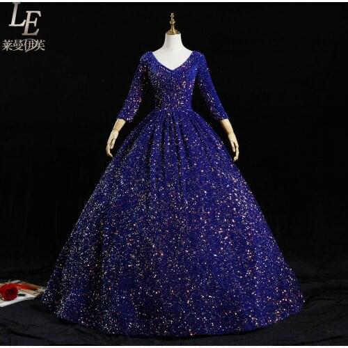 Luxury full sequined beading v neck dress gown princess medieval long dress Renaissance gown queen Victoria/customs making