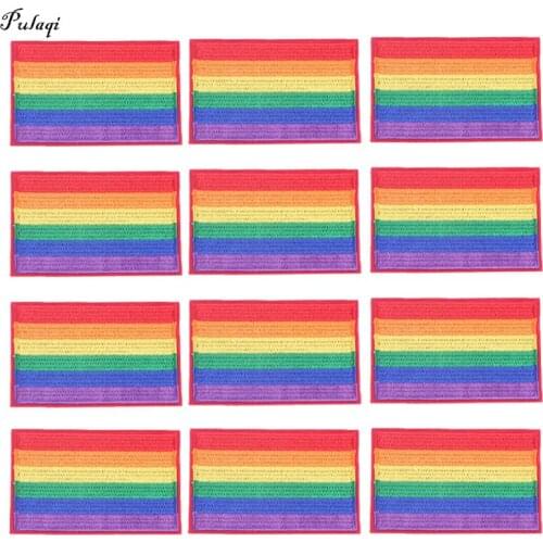 10PCS Rainbow Iron On Patches For Clothing Lgbt Flag Gay Pride Embroidered Patch Stripes Stickers On Clothes DIY Appliques Decor