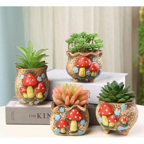 4pcs/set Coarse Pottery Hand Painted Flowerpot Household Garden Breathable Plant Pot Vase Planter Desktop Ornaments