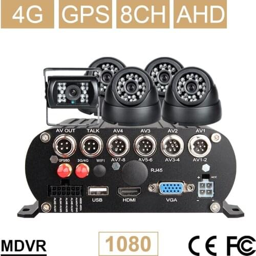 4PCS Internal Dom +1Piece Outdoor Camera 8CH 4G Lte Network GPS Tracker AHD 1080N HD Car Mobile Dvr Kits For Vehicle 2TB 256G SD