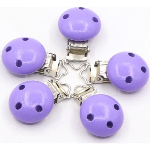 5pcs purple Wooden Teether Dummy Clip (2.9*4.6 Cm) Diy Pacifier Holder Baby Nursing Accessories Can Chew Clips Baby Teether