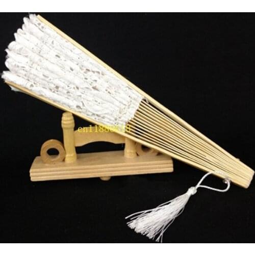 50pcs/lot Fast shipping 27cm Handmade White Color Lace Fan Ladys Embroidery Lace Wedding Gift Hand Fan with Tassel