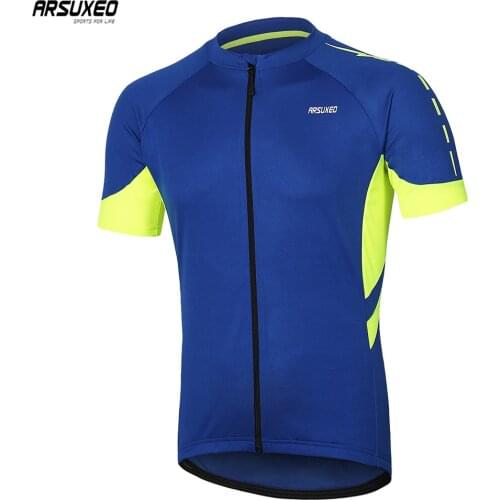 ARSUXEO Mens Short Sleeves Cycling Jersey Quick Dry Zipper Bike Jerseys Mountain Bicycle Shirt MTB Tops Clothing Breathable 636