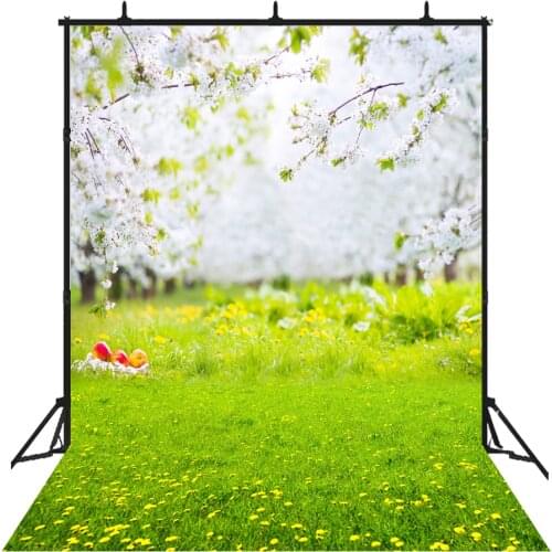 BEIPOTO Spring white flower backdrop green grass photo background for baby childen outdoor photography props photocall booth