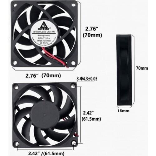 1 Piece Gdstime 70mm x 15mm Brushless Cooling Fan DC 24V 2Pin PC Computer CPU Cooler 70mmx70mmx15mm 7cm