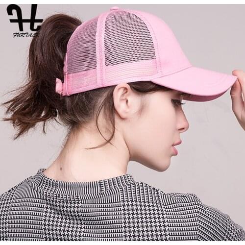 FURTALK Ponytail Baseball Cap Women Adjustable Pink Black Cotton Messy Bun Ponytail Cap Summer Mesh Snapback Dad Trucker Cap