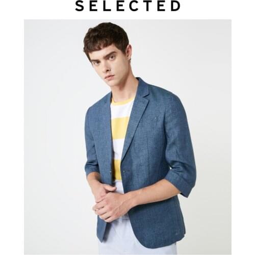 SELECTED Mens 100% Linen Flat Collar Business Casual 3/4 Sleeve Blazer S|419308503