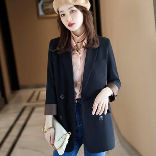 Black Suit Jacket Female Loose Korean 2021 Autumn New Casual British Style Drape Top Ladies Blazers Coat 4XL All-match e235