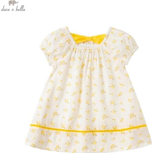 DBM17567 dave bella summer baby girls cute bow floral print dress children fashion party dress kids infant lolita clothes