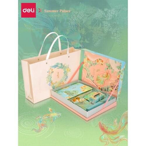 Deli SZ627 Summer Palace series new years festival hand account book gift box Stationery Set antique printing notebook gift set