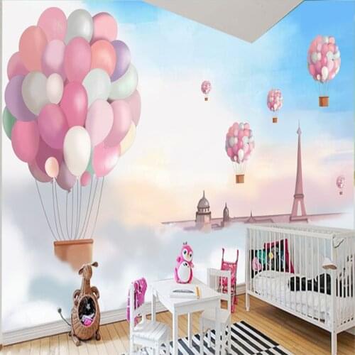 Photo Wallpaper 3D Cartoon Color Balloon Blue Sky Mural Wallpaper Kids Room Landscape Mural Home Decor Papel De Parede Infantil