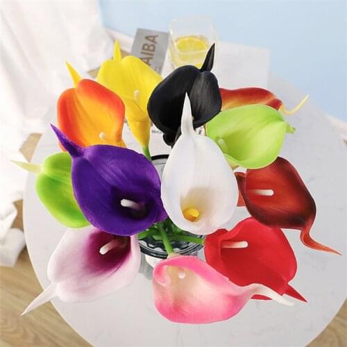 New 1pcs Artificial Flowers PU Real Touch Mini Calla Lily Fake Flower for Wedding Bridal Bouquet Decoration Home Party Supplies