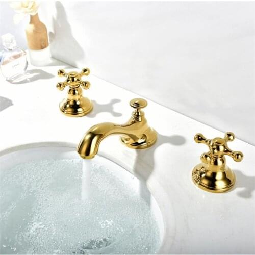 Vidric American style Classic Basin Faucets Polished Gold Brass Bathroom lavatory Faucet widespread 3 Hole Bathroom basin mixer
