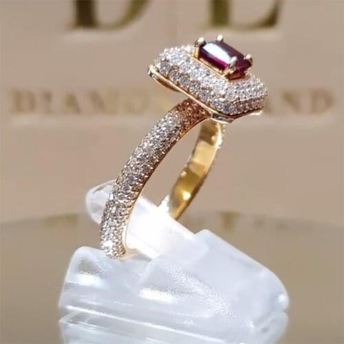 Luxury Alloy square Red Rhinestone Rings Girl Gift Promise Engagement Wedding Band Rings for women Fashion Party Jewelry Gift