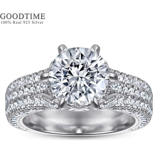 Noble Women Six Prong Luxury Zircon Ring Pure 925 Sterling Silver Wedding Engagement Ring Jewelry Accessories Anniversary Gift
