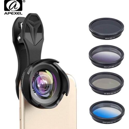 APEXEL all in all phone camera lens kit professional wide/macro lens with grad filter CPL ND filter for iPhoneX andriod phones