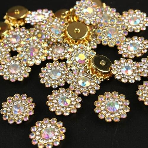 Round Sew On Rhinestones Crystal AB Flat back Rhinestone Gold Base with Setting Claw DIY Garments Clothing Dress