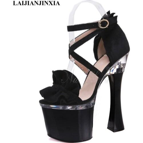 LAIJIANJINXIA New Women Pole Dance Shoes Summer Sexy 18 Cm High-Heels Shoes Ankle Strap Nightclub Dancing Shoes Sandals