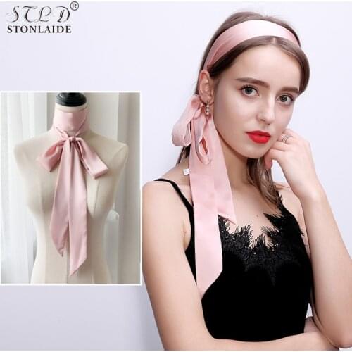 HOT Skinny Scarf Womens Belt Scarfs Narrow Imitation Long Silk Pure Neckerchief Waistband Hair Band Arm Bag Ribbons 5X200CM