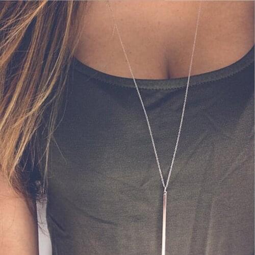 Simple style good quality copper metal bar necklace gold and silver plated color delicate pendant sweater chain for winter