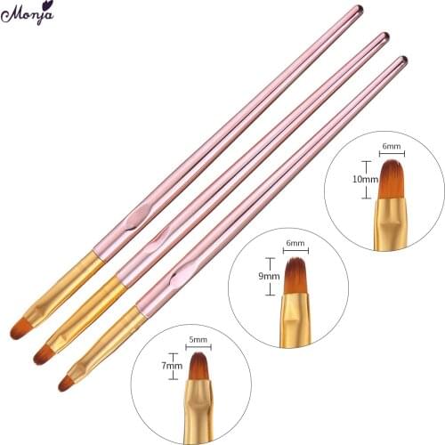 Monja 3Pcs/Set Nail Art Champagne Acrylic UV Gel Extension Builder Painting Brush French 3D DIY Flower Drawing Pen Manicure Tool
