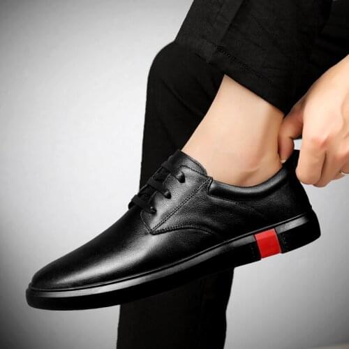 Mens casual leather shoes lace up fashion genuine leather comfortable shoes simple everyday all-match shoelaces men white shoes