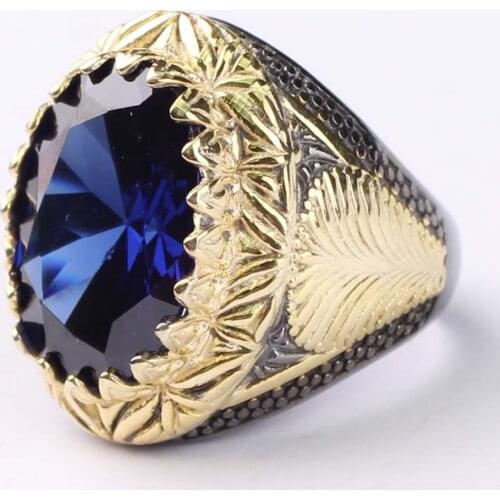 Man 925 Silver Oval Darkness Blue Tanzanite Handmade Ring, Blue Tanzanite 925 Silver Ring 18 K Gold and Rhodium Plated Ring