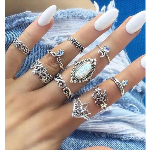 Womens Multi Silver Ring Set