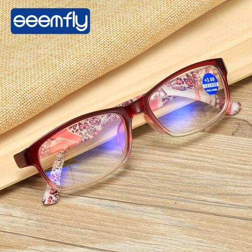 Seemfly Printing Red Ultra Light Reading Glasses for Women Men Presbyopia Hyperopia Eyeglasses Anti-blue Light Frame +1.0 to 4.0