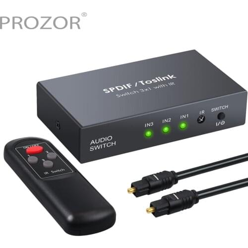 PROZOR hdmi cable SPDIF/TOSLINK Optical Audio 3x1 Switcher Digital Optical HDMI Switch Splitter Extender with IR Remote Control