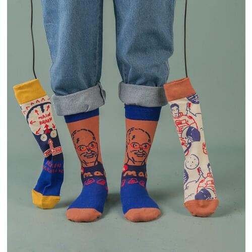 PEONFLY Combed cotton men fashion trend crew socks funny shark plant animal art man novelty long socks happy woman cartoon socks