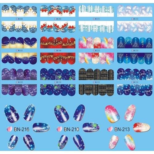 12pcs/lot Beauty Christmas Snowflake Design Water Transfer Nail Art Stickers Nails Decal DIY Manicure Labels BN205-216
