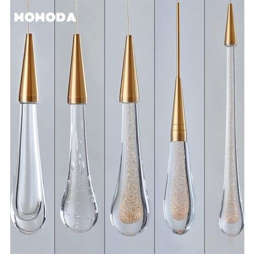 Luxury LED Crystal Chandeliers Modern Water Drop Gold Brass Chrome Single Pendant Lights Decor Bedroom Living Room Lamps Lustre