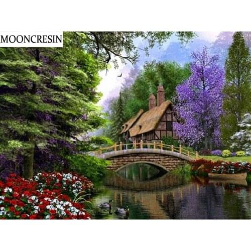 Needlework Diamond Embroidery Cottage Forest Cross Stitch Mosaic Pictures of Rhinestones 5D Diy Diamond Painting Home Decoration