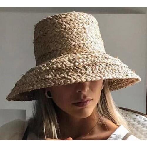 Hand-made Raffia Straw Hat For Women Retro Flat Big Brim Straw Hat Ladies Outdoor Sun Protection Beach Summer Hats With Ribbon