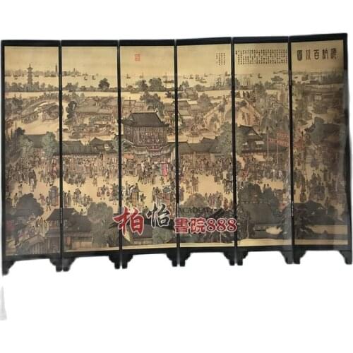 Folding and double faced Chinese movable screen painting decorative picture