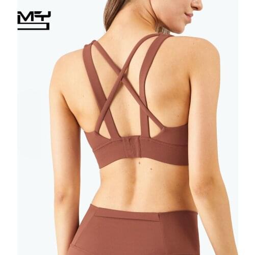 MYS Sports Bra High Impact Support Female Push Up Yoga Crop Top Women Gym Underwear Back Crisscross Workout Sexy Fitness Halter