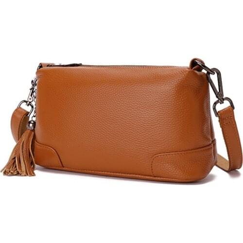 Fashion Female Messenger Bag Genuine Leather Tassel Crossbody Bags for Women Luxury Purse and Handbag Ladies Small Shoulder Bag