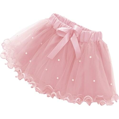 Girls Tulle Skirts Cute Ruffle Scallop Edge Ballet Dance Dress for Infant Toddler Kids Girls Pearls Beads Princess Pleated Skirt