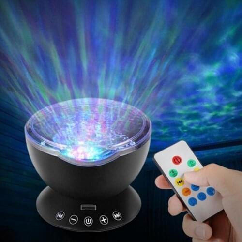 Rotating LED Ocean Wave Projector Lamp Night Light Remote Control Music Player Projector Lamp For Kids Gift Christmas Decor Gift
