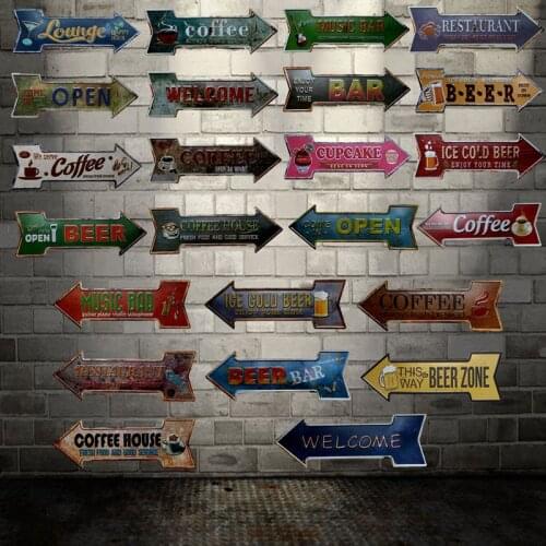 [ WellCraft ] BEER COFFEE CUPCAKE BAR Arrow Signs Wall Plaque Poster Decor for House cafes Room OPEN Metal Painting HY-1703