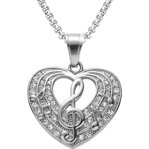 Women Fashion Style Necklace Love Notes Pendant Hip Hop Music Diamonds Zircon Necklace Party For Female Birthday Jewelry Gift