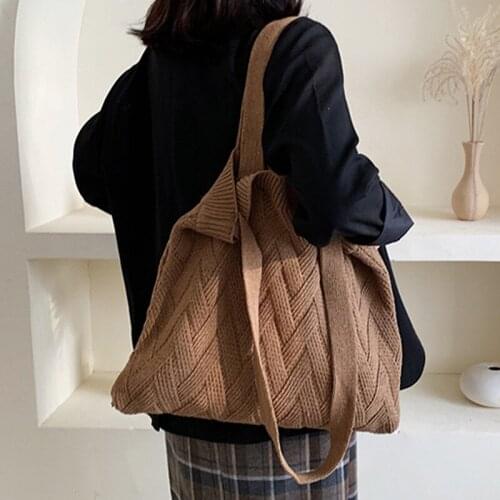 Female Daily Handbag Lady Knitting Tote Bag Casual Vintage Crossbody Bag Designer Winter Handbags