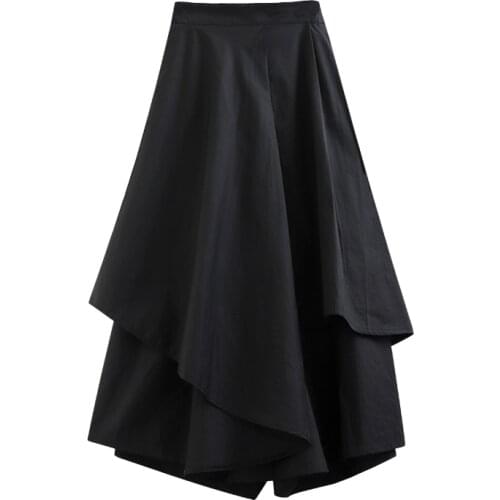 Irregular lotus leaf side stitching skirt womens mid-length high-waisted thin A-word 2021 new skirt white pleated Mid-Calf