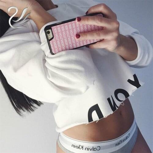 2019 Summer Womens Hoddies Sexy Crop Top Knitted Cotton Letter Printed Pullovers Long-Sleeve Harajuku Punk Tops NT0848