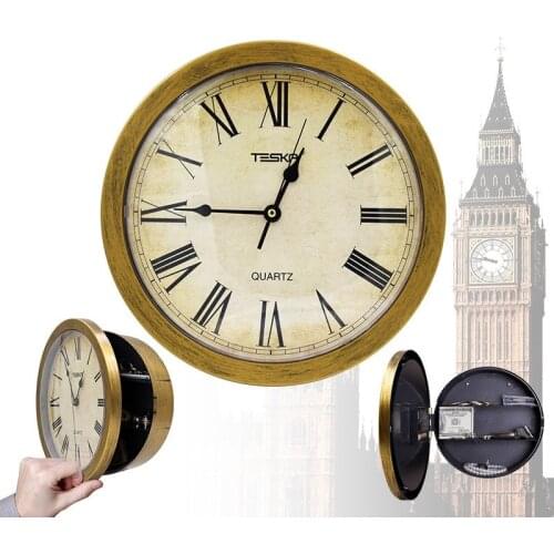 Gold Hidden Safe Wall Clock Retro Art Creative Storage Minimalist Imitation Metal Horloge Mural Living Room House Decoration