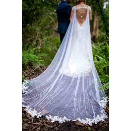 1 Layer Soft Tulle Wedding Capes Lace Applique Bridal Cape Veil 3M Shawl
