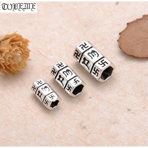 100% 925 Silver Tibetan Six Words Beads Buddhist OM Mani Padme Hum Beads DIY Jewelry Findings Tibetan Beads Charm Pendant