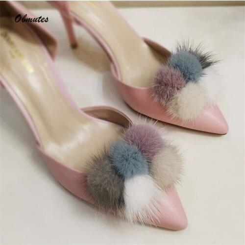 5 Mixcolor Fluffy Ball Real Rabbit Fur PomPom Ball Hat Clothes Shoe Decor Accessories 1 Pair